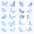 Abstract collection of butterfly silhouettes in watercolor.