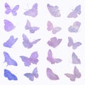 Abstract collection of butterfly silhouettes.