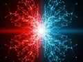 Abstract collision of red and blue energy particles Royalty Free Stock Photo