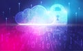 Cloud computing security abstract background concept, Digital technology banner pink blue background binary code abstract vector