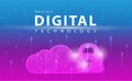 Digital technology banner pink blue background concept with technology line light effects, abstract tech, illustration vector Royalty Free Stock Photo