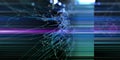 Abstract color background with polygonal grid technology and blurred lines. Quantum computing concept. Big data. Banner for