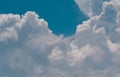abstract color of blue sky and white fluffy cumulus clouds with beautiful rays sunbeam shining in the sky. Royalty Free Stock Photo