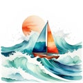 An abstract color boat on sea waves. Royalty Free Stock Photo