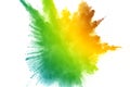 Abstract color dust explosion on white background. Royalty Free Stock Photo