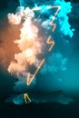 Abstract color neon lightning with smoke