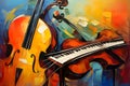 abstract color painting of violin and fiddle on canvas background