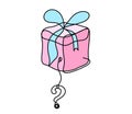 Abstract color present box and question mark as continuous line drawing on white Royalty Free Stock Photo