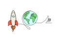 Abstract color rocket with globe as continuous line drawing on white Royalty Free Stock Photo