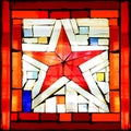 Abstract color shapes, stained glass window. Red star in the square. Colorful geometric background Royalty Free Stock Photo