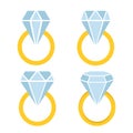 Abstract color shine diamond cristal ring collection icon for gemstone concept design