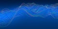 Abstract color wavy wireframe grid on blue background. Technology or science banner. Cyberspace concept. Vector Illustration