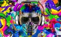 Abstract colored artistic skull, graphic design concept, color art