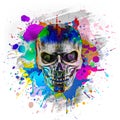 Abstract colored skull, graphic design concept, grunge art