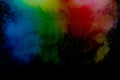 Abstract colored dust explosion on a black background.abstract powder splatted background,Freeze motion of color powder exploding/ Royalty Free Stock Photo