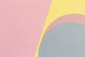 Abstract colored paper texture background. Minimal geometric shapes and lines in pastel pink, light blue, yellow colors Royalty Free Stock Photo