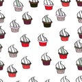 Seamless pattern hand drawn cupcakes