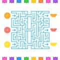 Abstract colored square maze with tropical fruits. An interesting game for children and teenagers. Simple flat vector illustration Royalty Free Stock Photo