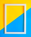 Abstract colored yellow and blue paper texture minimalism background. Minimal geometric shapes and lines composition with empty wh Royalty Free Stock Photo