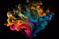 Abstract colorful AI generated paint swirl on black background