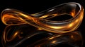 Abstract colorful amber yellow color curved wave flow pattern on black background Generative AI