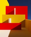 Abstract colorful architectural composition of the building. Background of blue sky. 3d illustration.