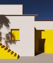 Abstract colorful architectural composition of the building. Background of blue sky. 3d illustration.
