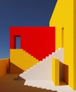 Abstract colorful architectural composition of the building. Background of blue sky. 3d illustration.