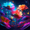 abstract colorful background with daisies. 3d illustration. AI Generated Royalty Free Stock Photo