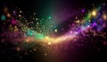 Abstract colorful background. Magical light and golden particles. Generative AI
