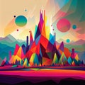 Abstract colorful background with mountains and sun, ai generation Royalty Free Stock Photo