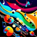 abstract colorful background with music notes and swirls, vector illustration AI Generated Royalty Free Stock Photo