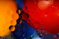 Abstract colorful background of oil circles. Oil in the water surface circles, water foam and oil bubbles. Royalty Free Stock Photo