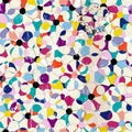 Abstract colorful background pattern, with circles, floral ornaments, paint strokes and splashes