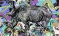 Abstract colorful background with Rhinoceros on a bright abstract background Royalty Free Stock Photo