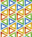Abstract colorful background of watercolor triangles with empty middle on white background. Red, green, blue, yellow. As