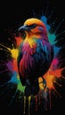 Abstract Colorful Birds in Motion with Splatter and Color Dispersion on Dark Background