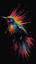 Abstract Colorful Birds in Motion with Splatter and Color Dispersion on Dark Background