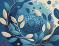 Abstract Blue circle pattern background block prints and leave flower background on digital art concept, Generative AI Royalty Free Stock Photo