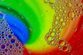 Abstract colorful bubbles. Mixing water and oil. Unrealistic colored bubbles, different color filters Royalty Free Stock Photo