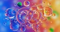 Abstract colorful bubbles and spheres dance in mesmerizing fluid art forms white background Royalty Free Stock Photo