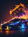 abstract colorful burning sport car on black fire background. ai generative Royalty Free Stock Photo