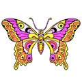 Abstract colorful butterfly, cartoon hand drawing, textile print, tattoo sketch, vector illustration Royalty Free Stock Photo