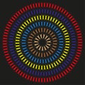 Abstract colorful circle. Geometric shape ornament. Dynamic rotation Vector. Dark background pattern. Royalty Free Stock Photo