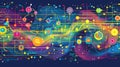 Abstract Colorful Circuitry Network, Nodes, Lines, and Connections Intertwine Dynamically, Forming a Vibrant, Comp