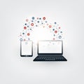 Colorful Internet of Things, Cloud Computing Design Concept with Icons - Digital Network Connections, Technology Background