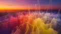 Abstract colorful cloudscape with glowing light lines representing data or sound waves image Royalty Free Stock Photo