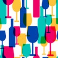 Abstract colorful cocktail glass and wine bottle seamless patter Royalty Free Stock Photo