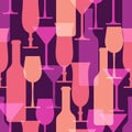 Abstract colorful cocktail glass and wine bottle seamless patter Royalty Free Stock Photo