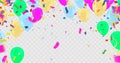 Abstract colorful confetti and balloons background. Balloons and confetti isolated on the white. Vector holiday illustration Royalty Free Stock Photo